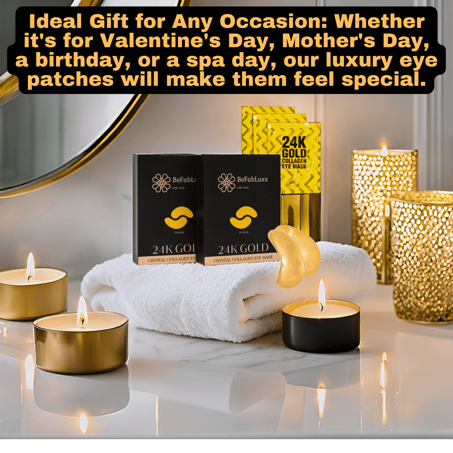 24K Gold Under Eye Patches (20 Pairs) Anti-Aging, Hydrating, Depuffing, Dark Circles, Wrinkles, Collagen & Hyaluronic Acid Eye Masks,Eye Gels Pads, Undereye Bags, Gift, Natural Cruelty-Free