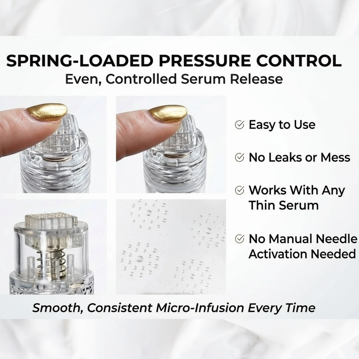 Serum Applicator Cosmetic Hydra Needle Derma Stamp 0.25mm 24K Gold Plated Microneedling Roller Stamp (Serum is Not Included)