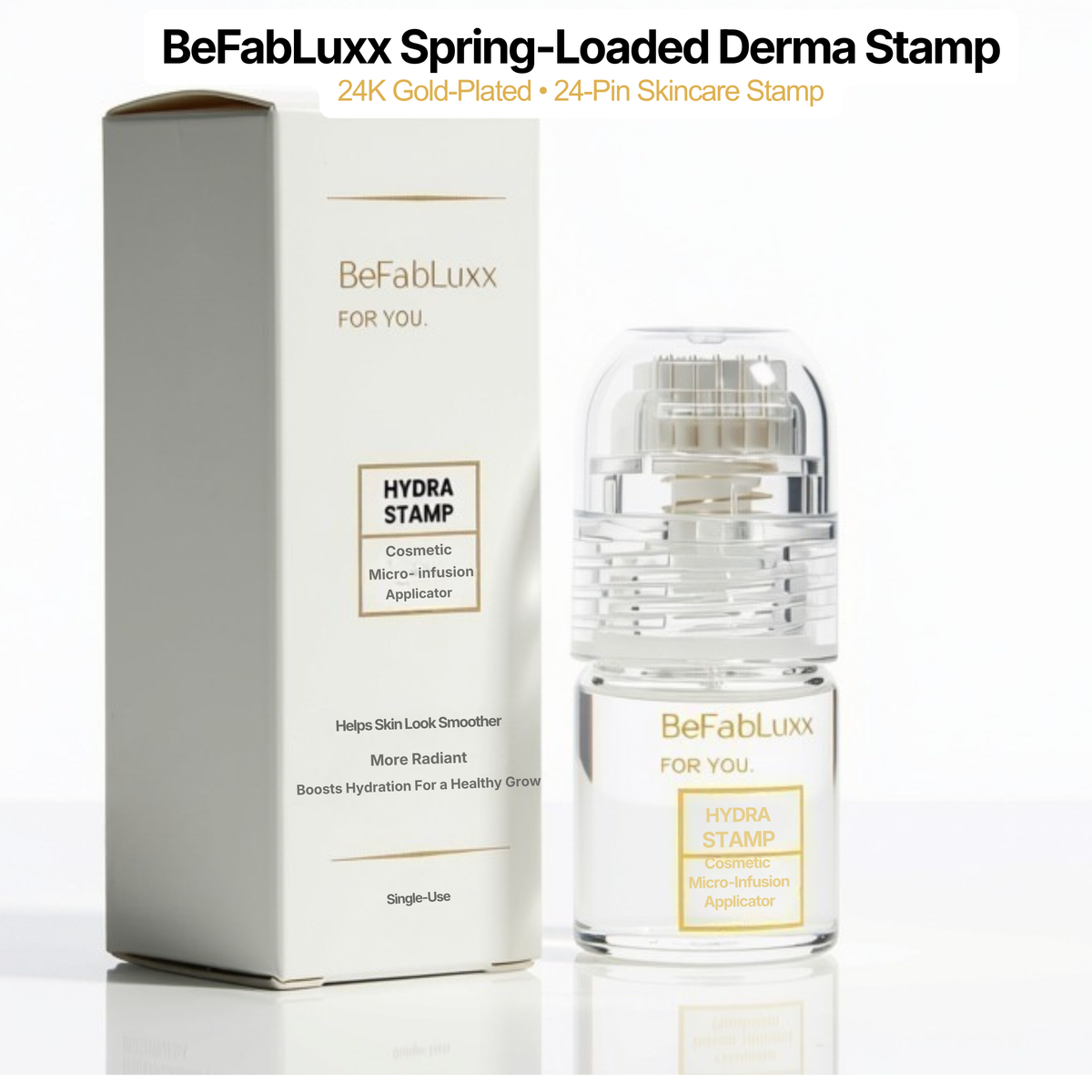 Serum Applicator Cosmetic Hydra Needle Derma Stamp 0.25mm 24K Gold Plated Microneedling Roller Stamp (Serum is Not Included)