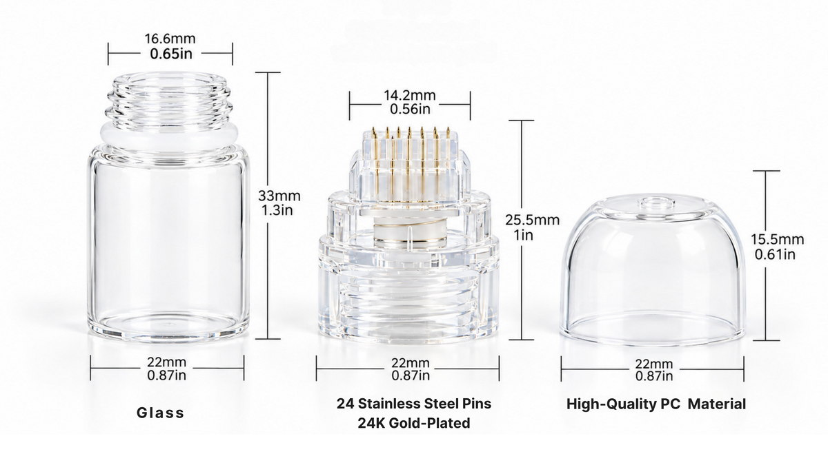 Serum Applicator Cosmetic Hydra Needle Derma Stamp 0.25mm 24K Gold Plated Microneedling Roller Stamp (Serum is Not Included)