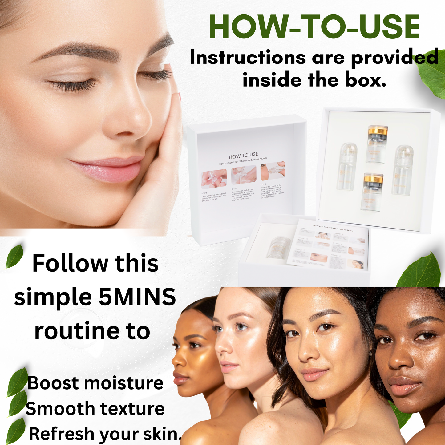 BeFabLuxx™ Glass Skin Starter  KIT | 3-Month Anti-Aging Micro-Infusion Kit with Retinol, Peptides & 24K Gold Stamper Valentine Gift